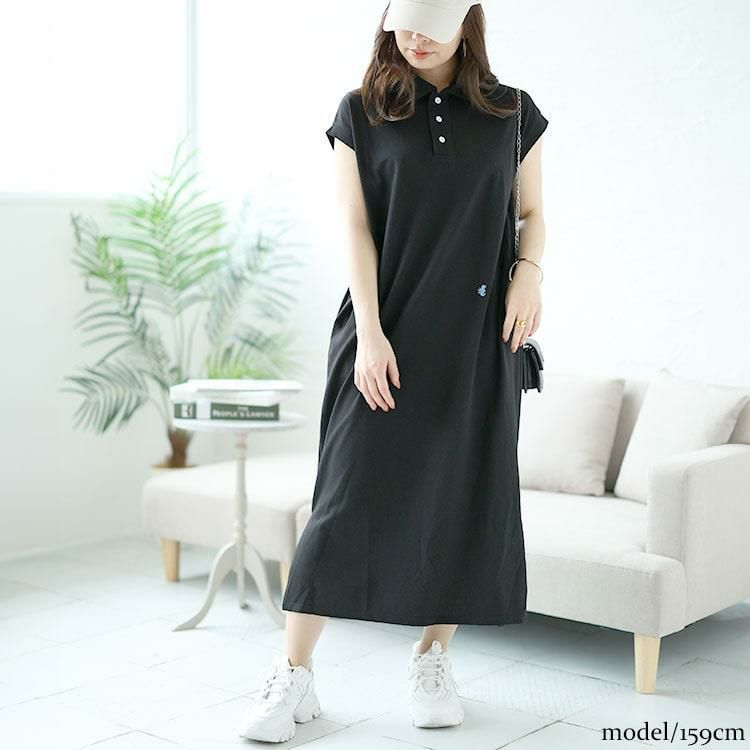 大きいサイズ レディース ポロワンピース　goldy-1484 ブラック