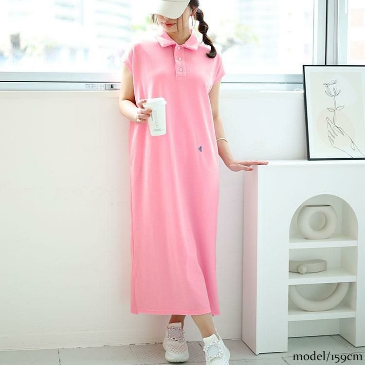 大きいサイズ レディース ポロワンピース　goldy-1484 ピンク