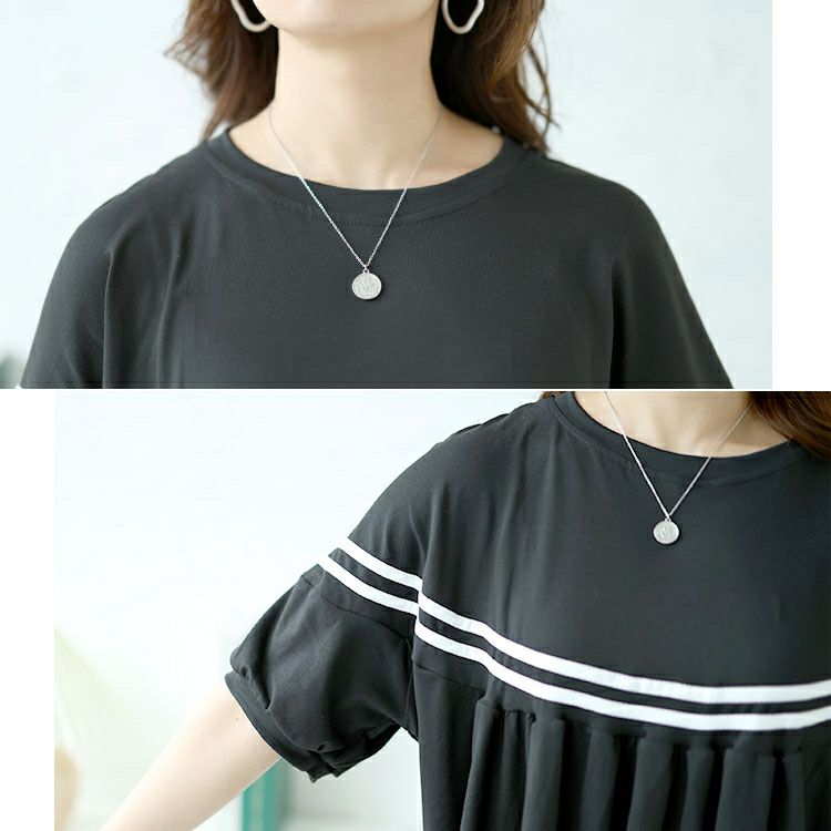 大きいサイズ レディース ライン入りギャザートップス　goldy-1491