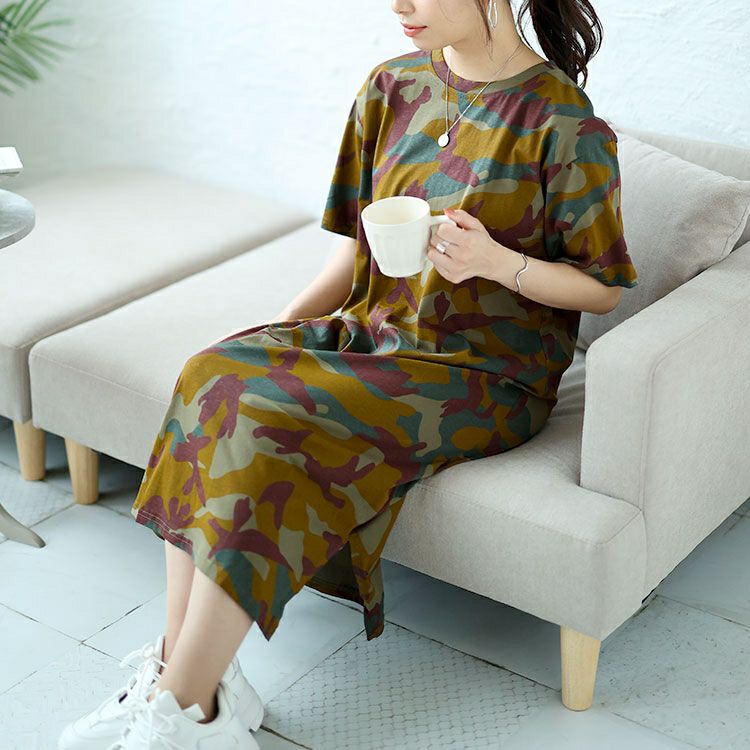 イベントセール】 大きいサイズ レディース 迷彩柄ロングワンピース