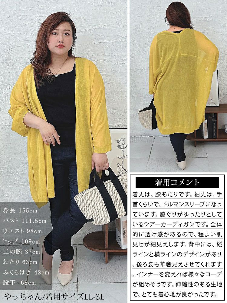 大きいサイズ レディース シアーニットドルマンカーディガン　maru-20002 【メール便可】