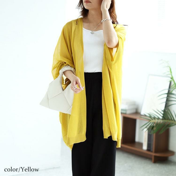 大きいサイズ レディース シアーニットドルマンカーディガン　maru-20002 【メール便可】 イエロー