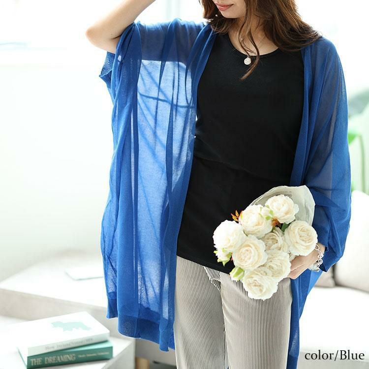 大きいサイズ レディース シアーニットドルマンカーディガン　maru-20002 【メール便可】 ブルー