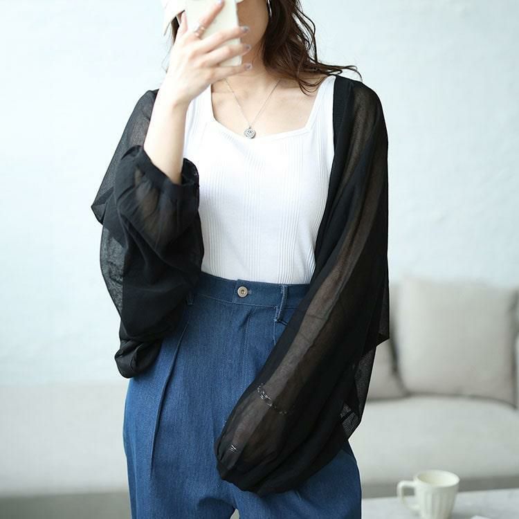 大きいサイズ レディース シアーニットボレロ　maru-20001 【メール便可】 ブラック