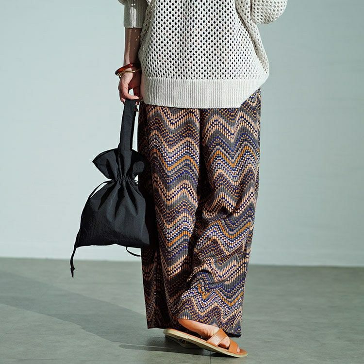 大きいサイズ レディース マルチウェーブ柄ワイドパンツ　maru-30035