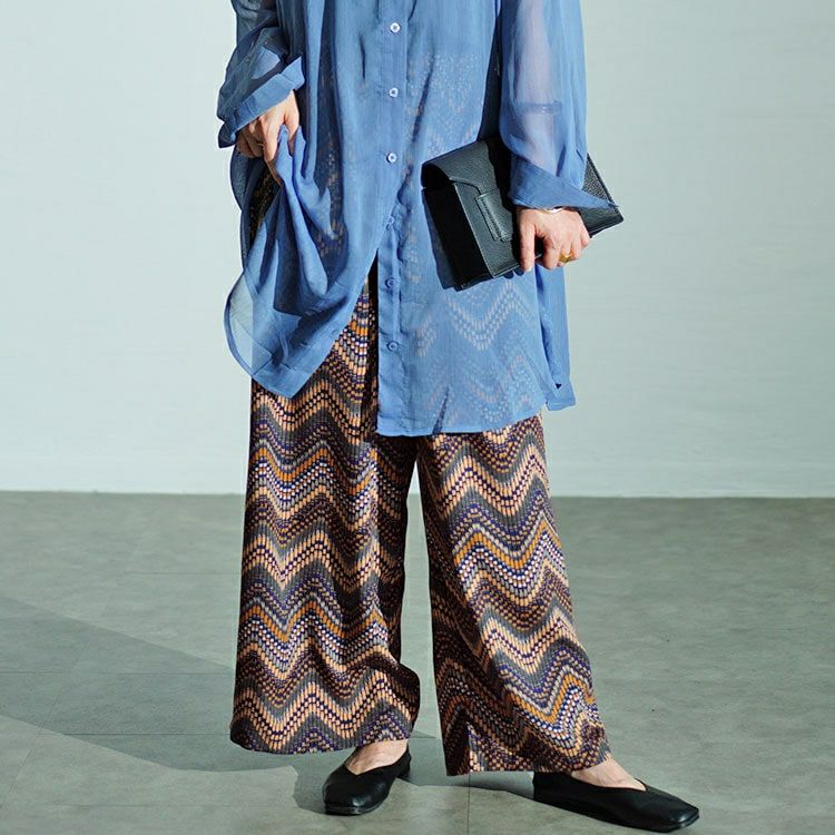 大きいサイズ レディース マルチウェーブ柄ワイドパンツ　maru-30035