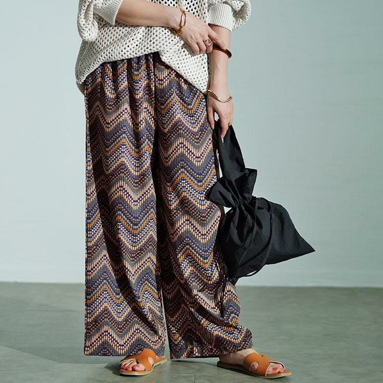大きいサイズ レディース マルチウェーブ柄ワイドパンツ　maru-30035 マルチ
