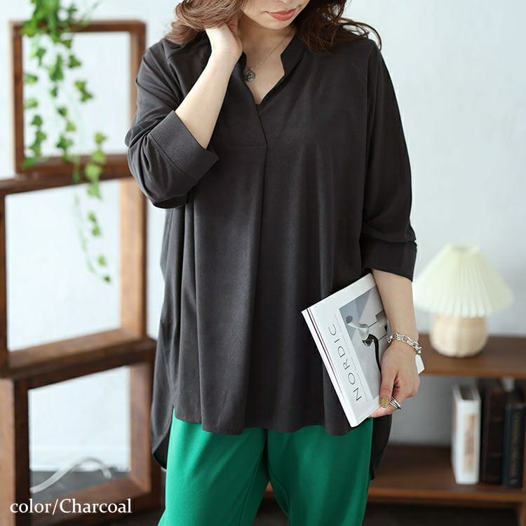 大きいサイズ レディース タック入りテールカットスキッパーブラウス　maru-30029 【メール便可】