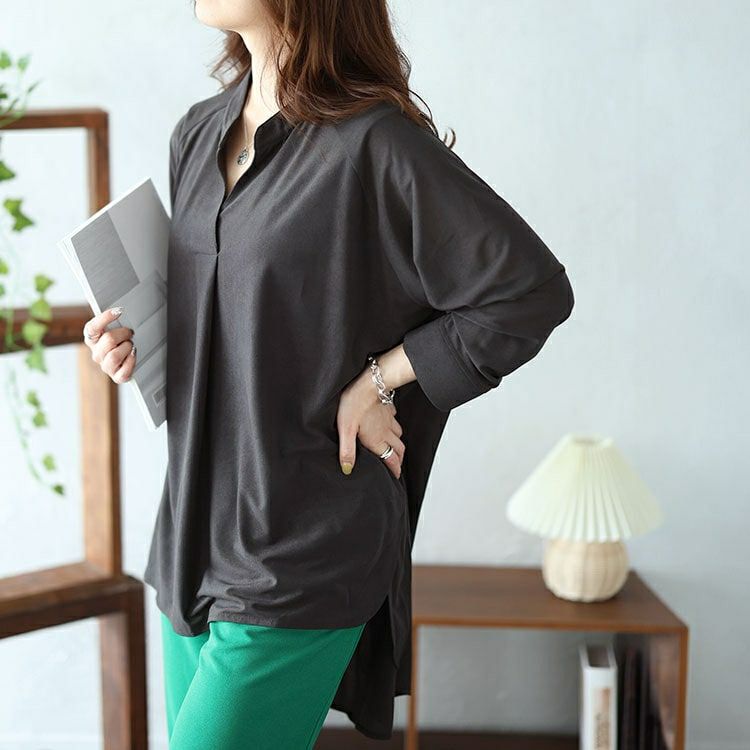 大きいサイズ レディース タック入りテールカットスキッパーブラウス　maru-30029 【メール便可】