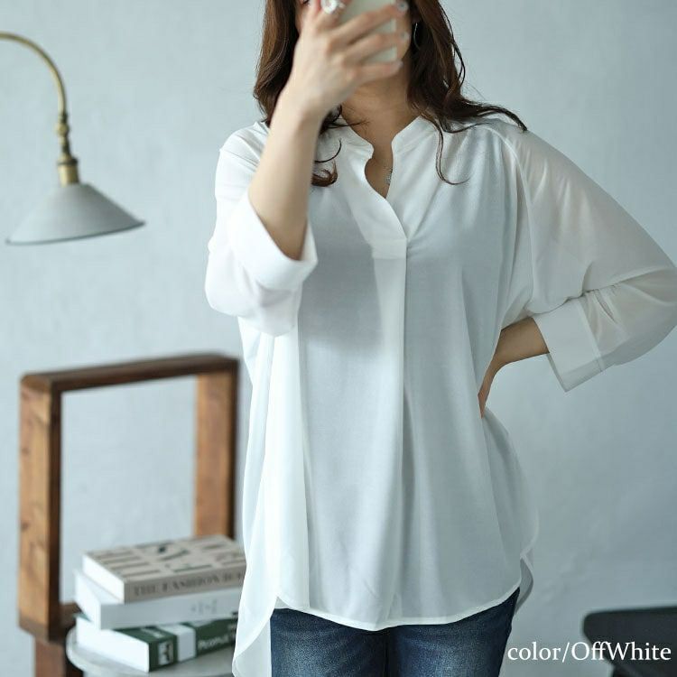 大きいサイズ レディース タック入りテールカットスキッパーブラウス　maru-30029 【メール便可】