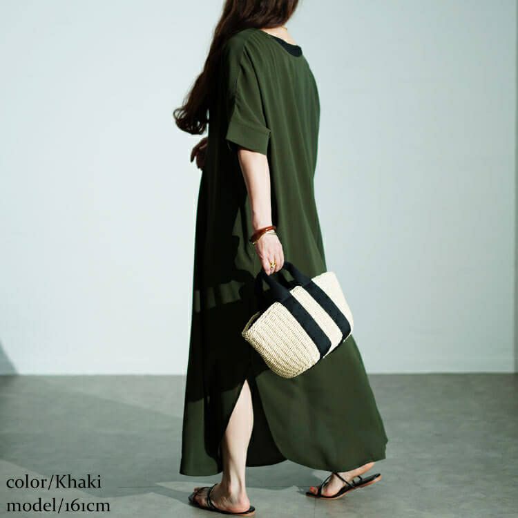 大きいサイズ レディース フロントリボンサイドスリットマキシワンピース　maru-30027