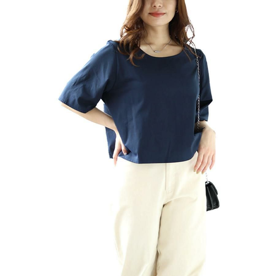 大きいサイズ レディース クロップド丈ワイドTシャツ　maru-30026 【メール便可】 ネイビー