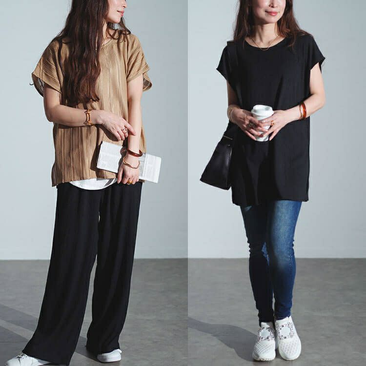 大きいサイズ レディース ワッシャー楊柳チュニックTシャツ＆ワイドパンツセットアップ　maru-30025