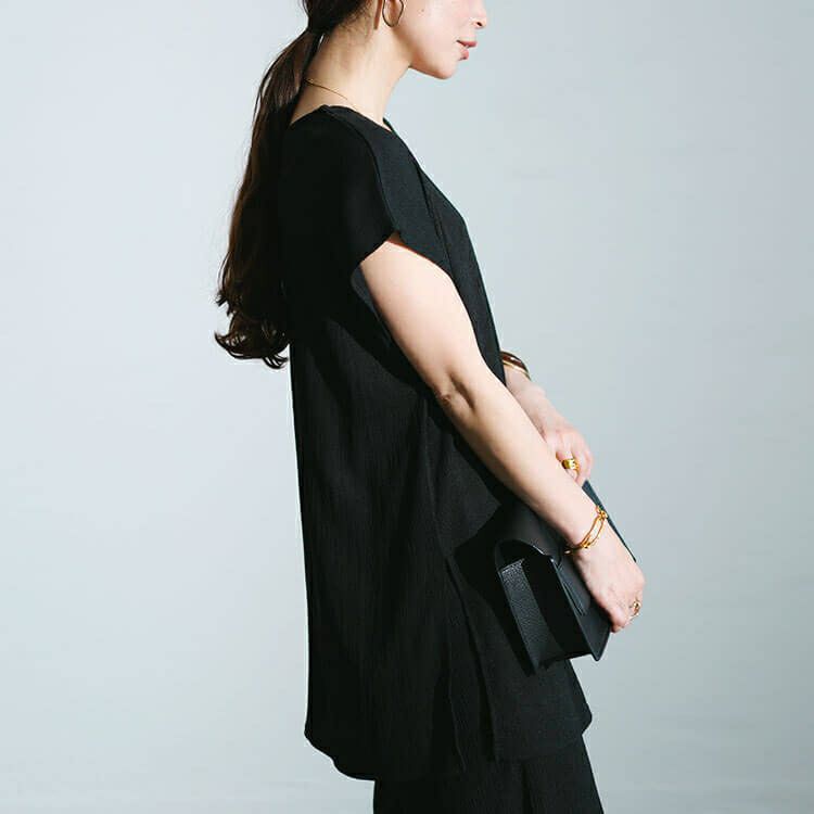 大きいサイズ レディース ワッシャー楊柳チュニックTシャツ＆ワイドパンツセットアップ　maru-30025