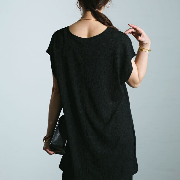 大きいサイズ レディース ワッシャー楊柳チュニックTシャツ＆ワイドパンツセットアップ　maru-30025