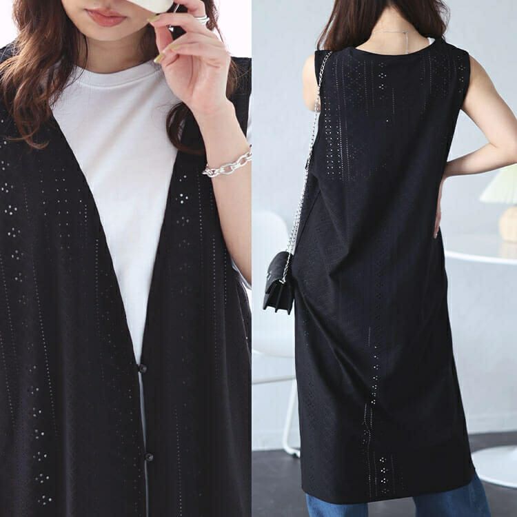 大きいサイズ レディース ストレッチレースロングジレ　maru-30024 【メール便可】