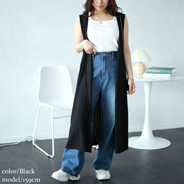 大きいサイズ レディース ストレッチレースロングジレ　maru-30024 【メール便可】