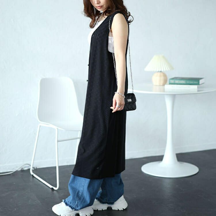 大きいサイズ レディース ストレッチレースロングジレ　maru-30024 【メール便可】