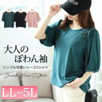 大きいサイズ レディース 刺繍レースパフスリーブプルオーバー　maru-30023 【メール便可】