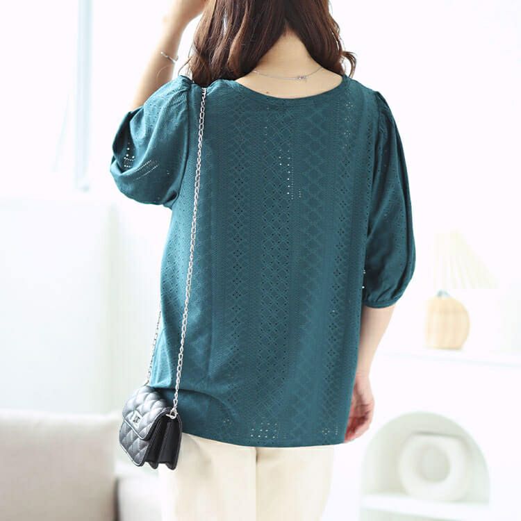 大きいサイズ レディース 刺繍レースパフスリーブプルオーバー　maru-30023 【メール便可】