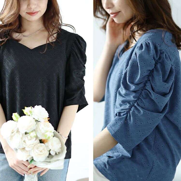 大きいサイズ レディース パワーショルダーダイヤネックレースプルオーバー　maru-30022 【メール便可】