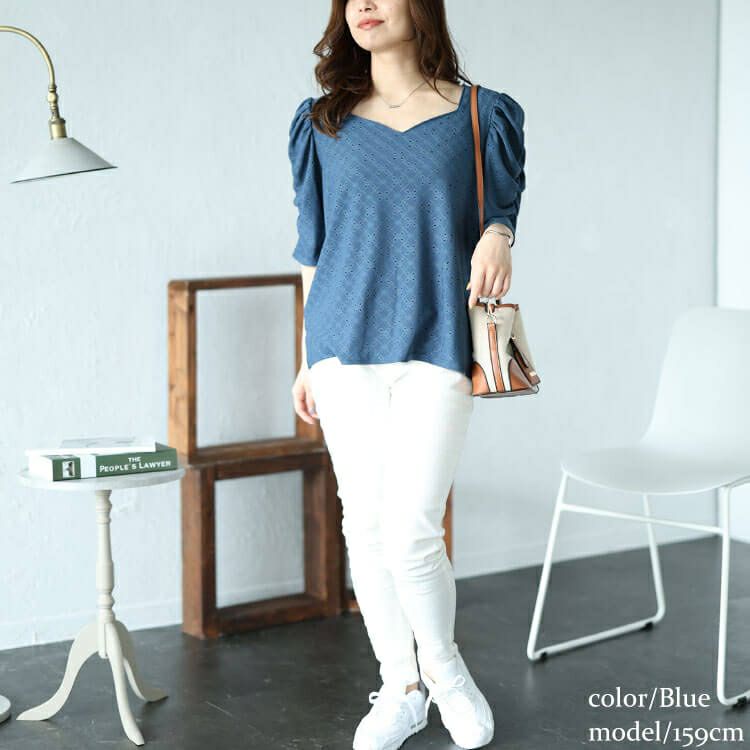 大きいサイズ レディース パワーショルダーダイヤネックレースプルオーバー　maru-30022 【メール便可】