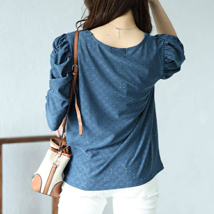 大きいサイズ レディース パワーショルダーダイヤネックレースプルオーバー　maru-30022 【メール便可】