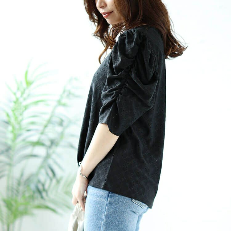 大きいサイズ レディース パワーショルダーダイヤネックレースプルオーバー　maru-30022 【メール便可】