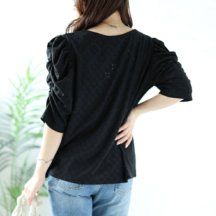 大きいサイズ レディース パワーショルダーダイヤネックレースプルオーバー　maru-30022 【メール便可】