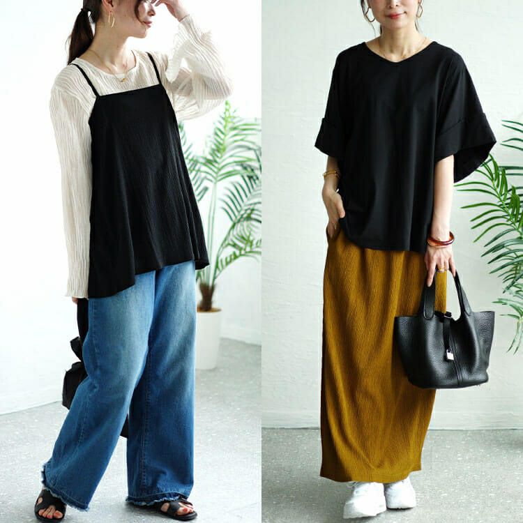 大きいサイズ レディース ワッシャー楊柳フレアキャミ＆ナロースカートセットアップ　maru-30019