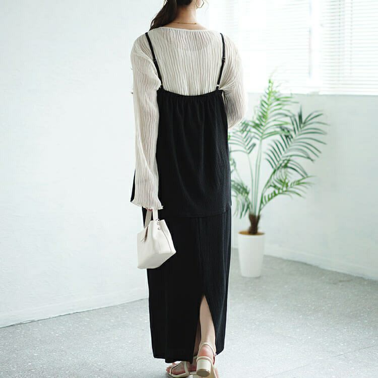 大きいサイズ レディース ワッシャー楊柳フレアキャミ＆ナロースカートセットアップ　maru-30019