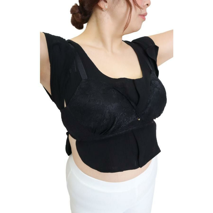 大きいサイズ レディース 脇汗・胸汗・背中汗 3way 最強！汗取りインナー　fem-504 【メール便可】 ブラック