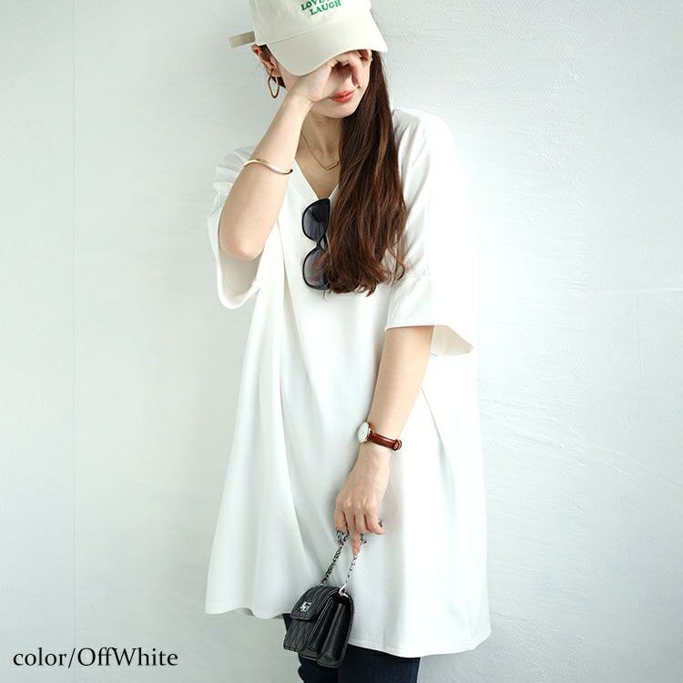 大きいサイズ レディース ストレッチスムースVネックドルマン