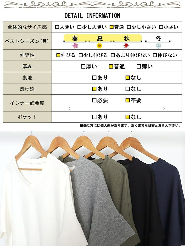 大きいサイズ レディース ストレッチスムースVネックドルマンチュニック　maru-30032