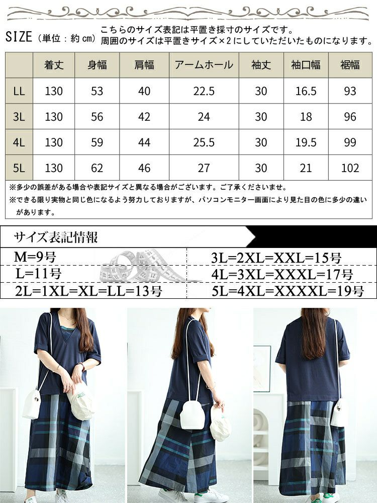 大きいサイズ レディース フェイクレイヤードタータンチェックワンピース　maru-30031