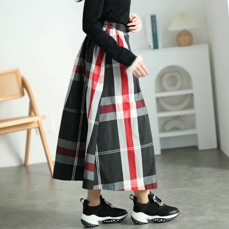 大きいサイズ レディース タータンチェックタックフレアスカート　maru-30030