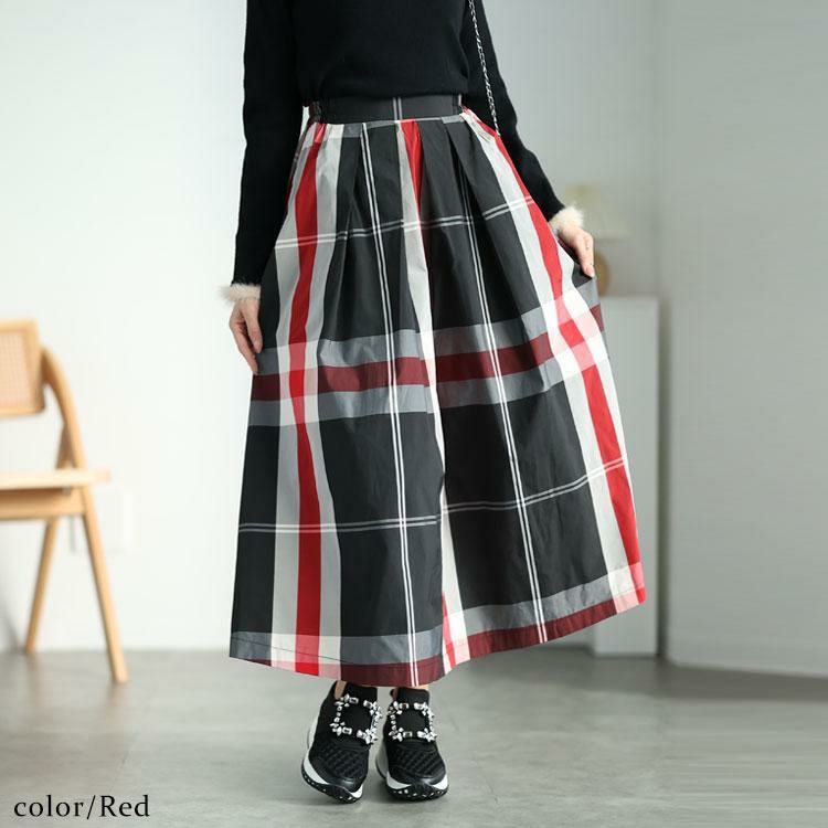 大きいサイズ レディース タータンチェックタックフレアスカート maru
