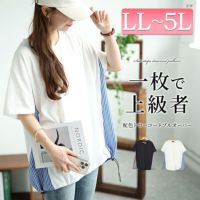 大きいサイズ レディース ストライプ切り替えドローコードプルオーバー　bai-0154 【メール便可】