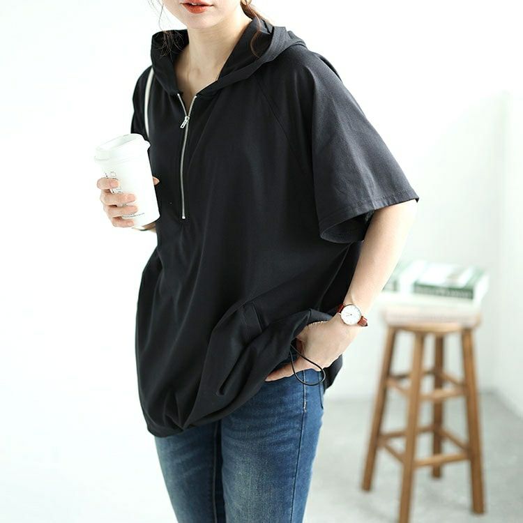 大きいサイズ レディース ハーフジップドロストワイドパーカー　bai-0150