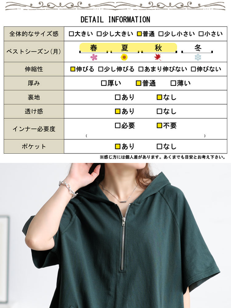 大きいサイズ レディース ハーフジップドロストワイドパーカー　bai-0150