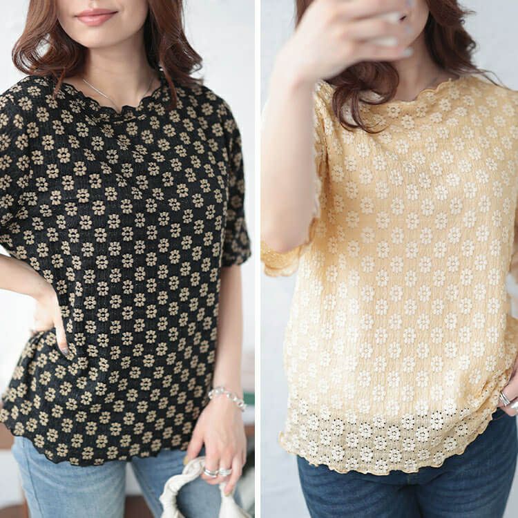 大きいサイズ レディース フラワージャガードメロウTシャツ　cpdai-658703 【ゆうパケット可】