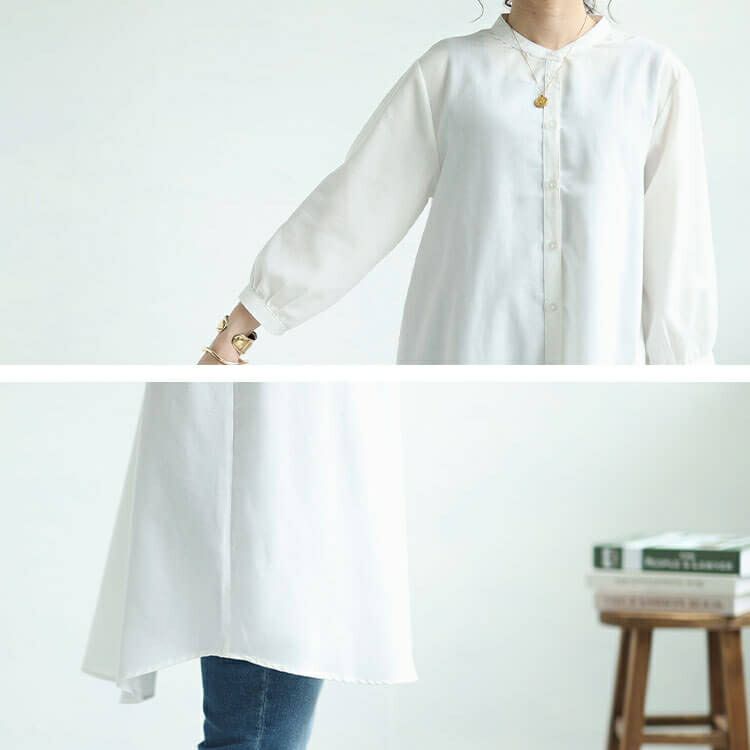 大きいサイズ レディース 接触冷感＆UVカットリネン混バンドカラーシャツチュニック　cpdai-640407 【メール便可】