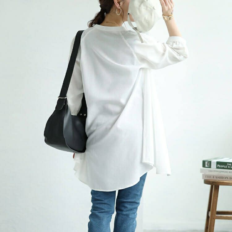 大きいサイズ レディース 接触冷感＆UVカットリネン混バンドカラーシャツチュニック　cpdai-640407 【メール便可】