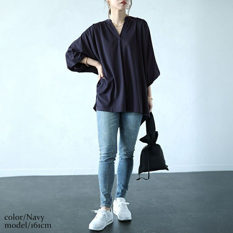 大きいサイズ レディース 接触冷感キーネックワイドドルマンカットソー　mncut-142419 【メール便可】