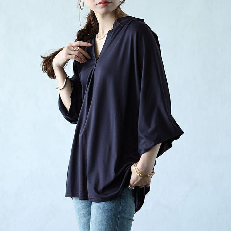 大きいサイズ レディース 接触冷感キーネックワイドドルマンカットソー　mncut-142419 【メール便可】