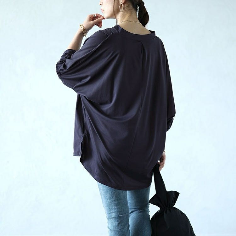 大きいサイズ レディース 接触冷感キーネックワイドドルマンカットソー　mncut-142419 【メール便可】