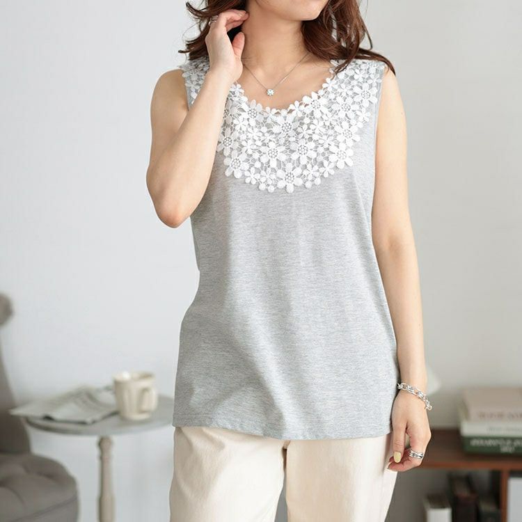 大きいサイズ レディース フラワーレースタンクトップ　plan-240031 【メール便可】