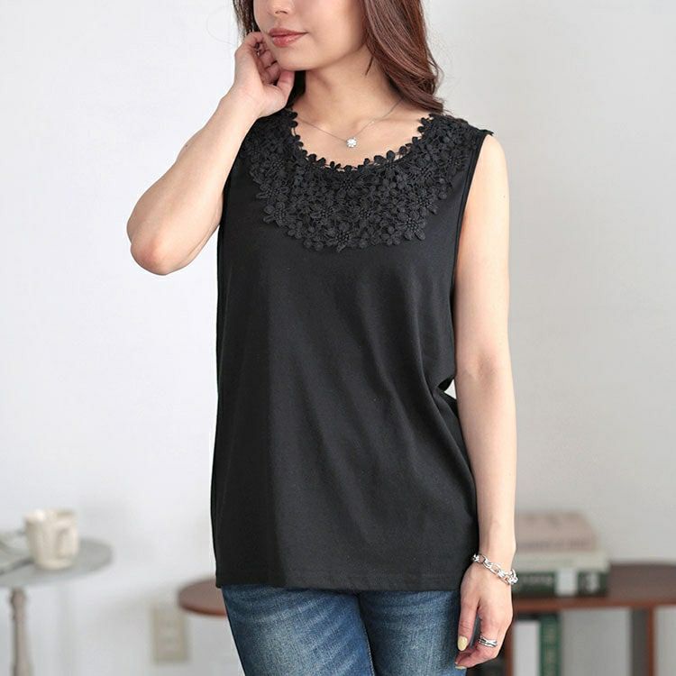 大きいサイズ レディース フラワーレースタンクトップ　plan-240031 【メール便可】