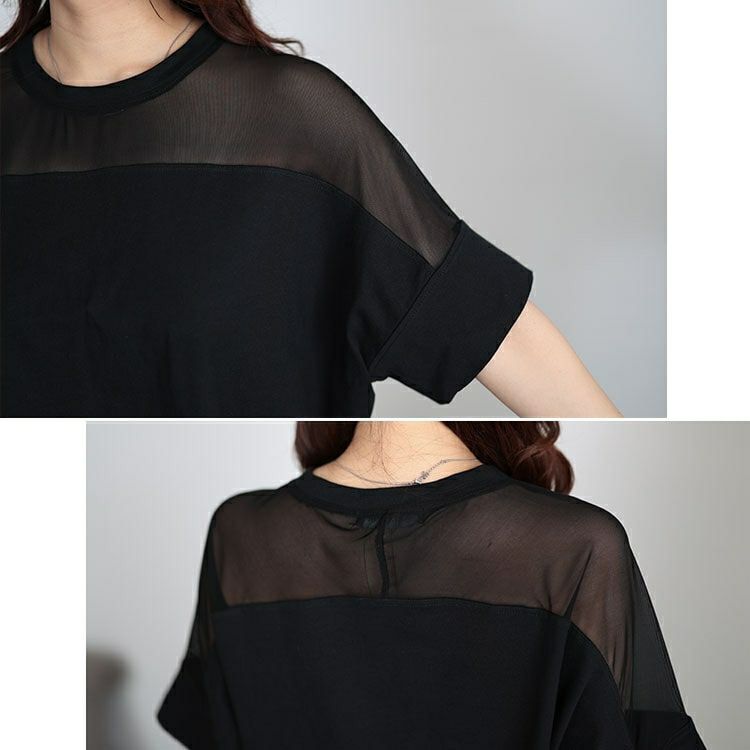 大きいサイズ レディース シアー切り替えTシャツ　bro-0042 【メール便可】