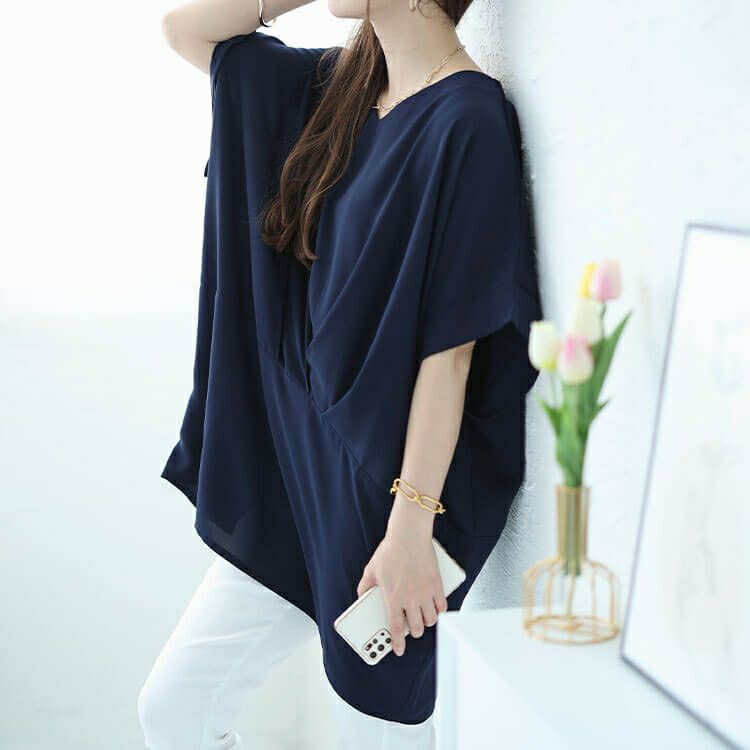 大きいサイズ レディース タック入りコクーンチュニック　fem-478